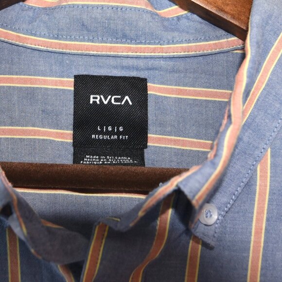 RVCA Blue Stripe Button-Up Shirt Men’s L Coastal Preppy Surfcore Pocket - Picture 4 of 7